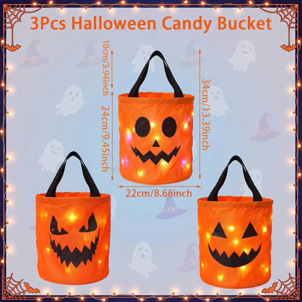 🎃4pcs LED Halloween Candy Bag – Trick or Treat Tote with Lights, Reusable, Kids/Adults, Party/Garden Decor 👻