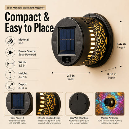 Solar Mandala Solar Wall Light Outdoor Garden Fence Projection Lamp Patio Ambient Decor