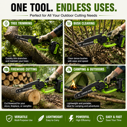 Mini Chainsaw 🔋 8-Inch Portable Electric Chainsaw for Tree Trimming & DIY  URL Handle