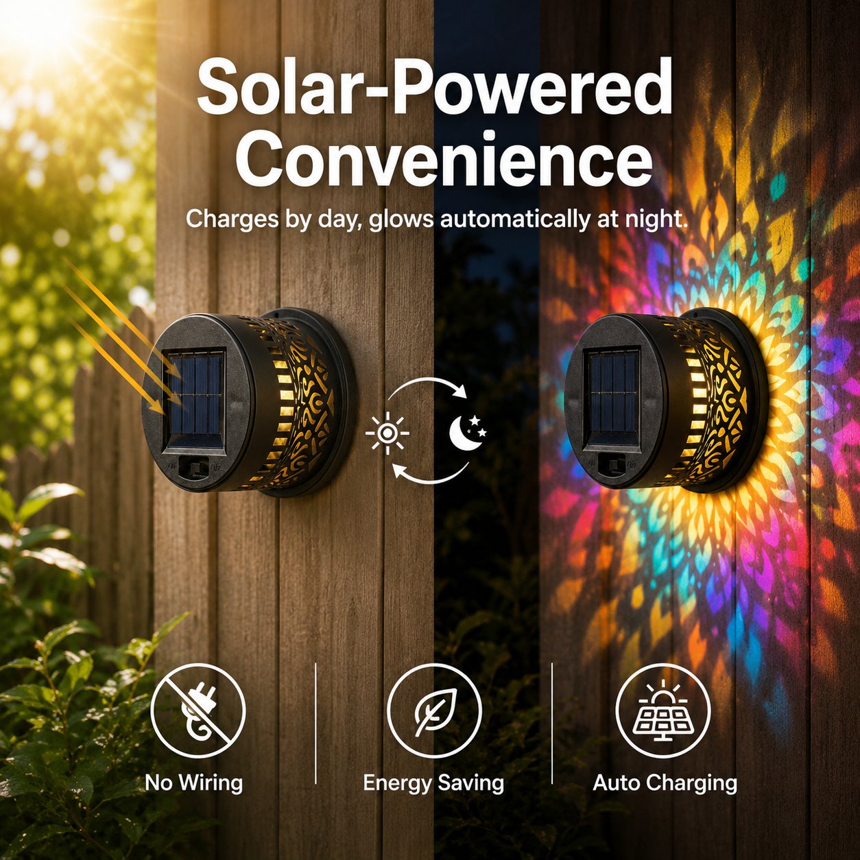 Solar Mandala Solar Wall Light Outdoor Garden Fence Projection Lamp Patio Ambient Decor