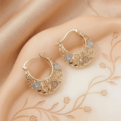 🌸 Vintage Electroplated Titanium Alloy Flower Hoop Earrings