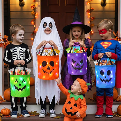 🎃4pcs  LED Halloween Candy Bag – Trick or Treat Tote with Lights, Reusable, Kids/Adults, Party/Garden Decor 👻