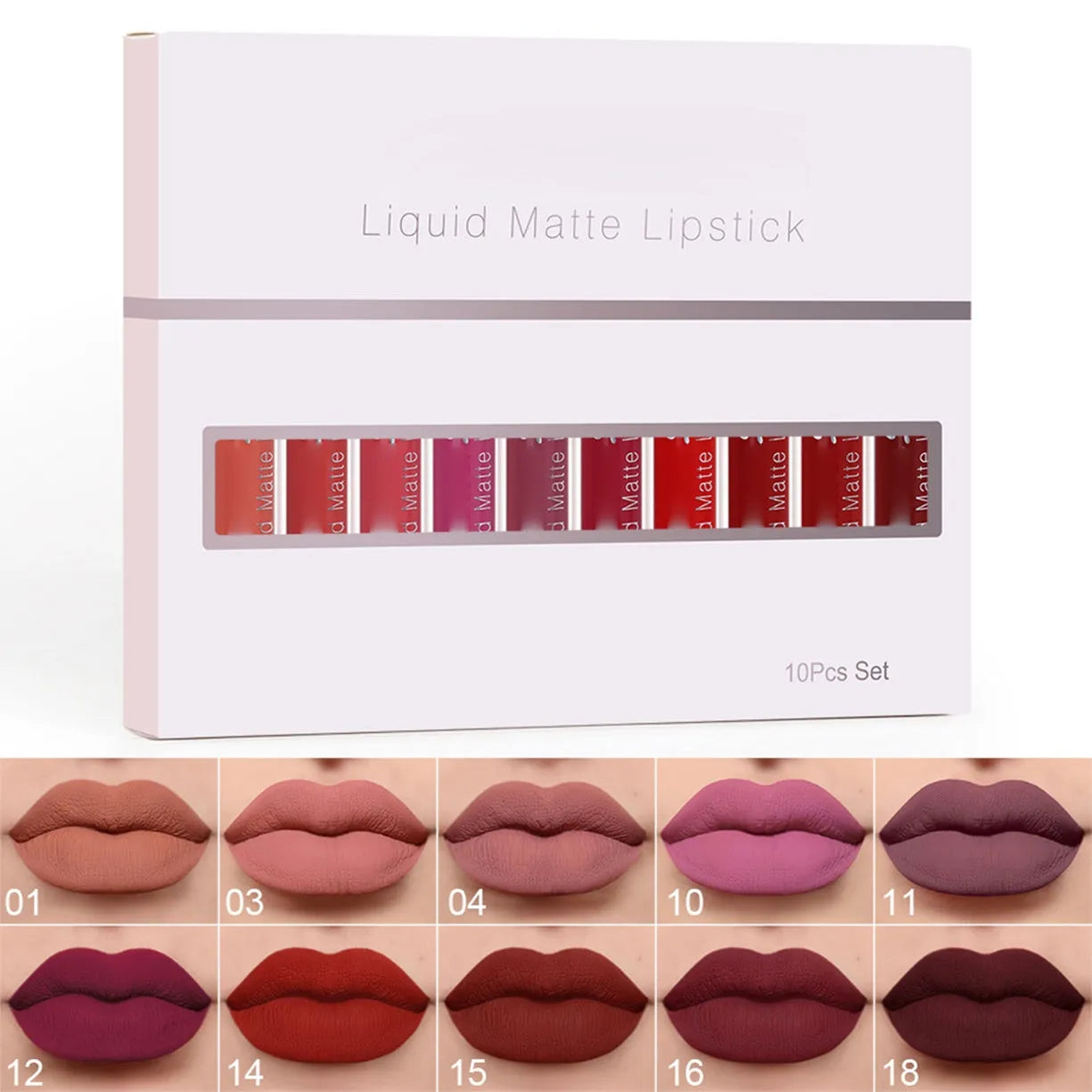 💖10Pcs Liquid Matte Matt Lipstick Set, Long Lasting Lipstick 24 hour Waterproof Lip Gloss