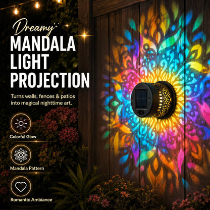 Solar Mandala Solar Wall Light Outdoor Garden Fence Projection Lamp Patio Ambient Decor