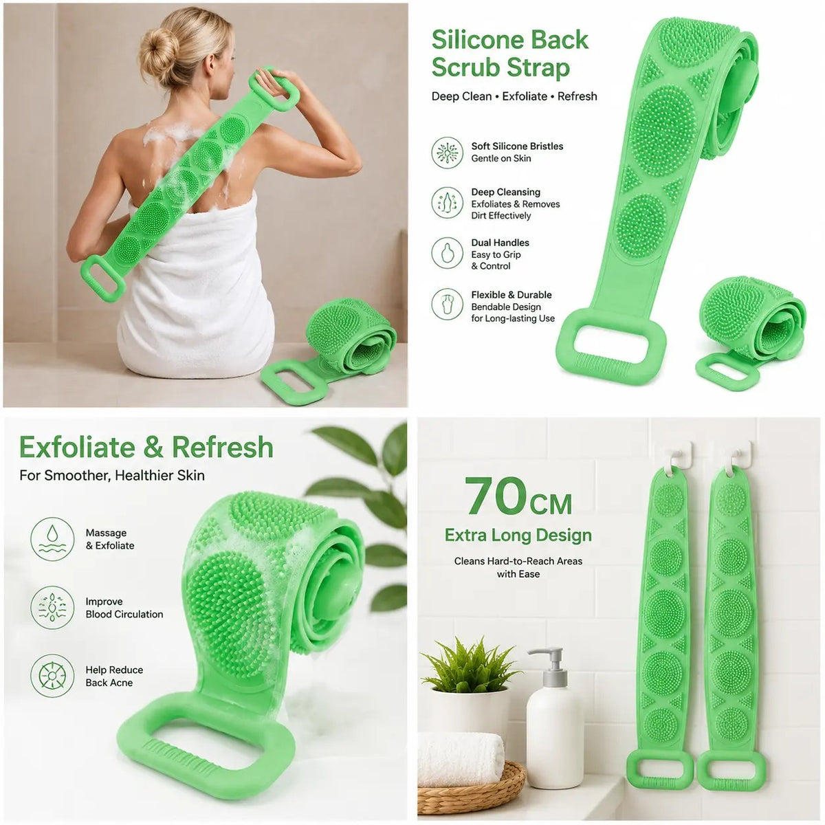 🛁Limited-Time 50% OFF 💦Silicone Bath Brush Double-Sided Exfoliating Back Scrubber