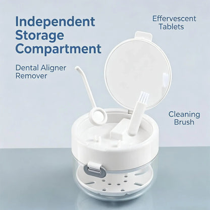 💖Hot 30% OFF🌹🦷 Retainer Cleaner Case Box with Drain Tray, Mirror & Brush