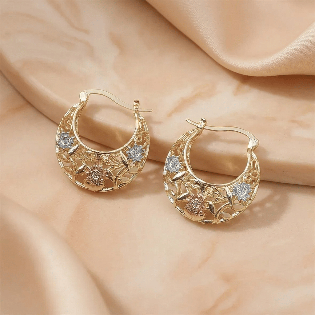 🌸 Vintage Electroplated Titanium Alloy Flower Hoop Earrings