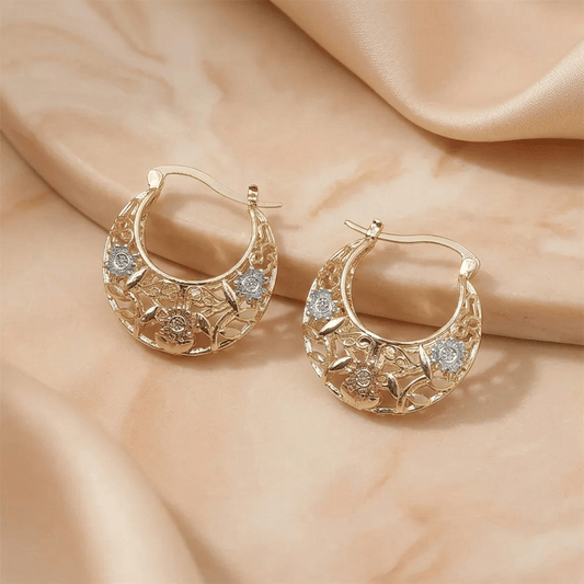 🌸 Vintage Electroplated Titanium Alloy Flower Hoop Earrings