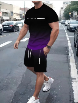 ⚡ Men’s Gradient Short Sleeve Tracksuit 2-Piece Set