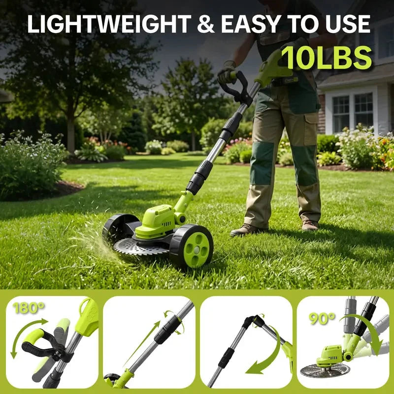🌿⚡21V 3-in-1 Cordless String Trimmer, Edger & Mini Mower – 2 Batteries Included