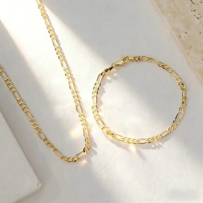 Elegant 2-Piece Real Gold Plating Jewelry Set – Bracelet & Necklace for Men & Women
