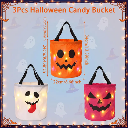 🎃4pcs  LED Halloween Candy Bag – Trick or Treat Tote with Lights, Reusable, Kids/Adults, Party/Garden Decor 👻