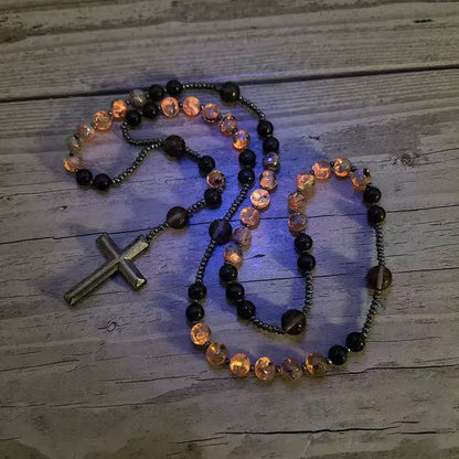 Natural Obsidian Yooperlite RosaryNecklace, UV Reactive EnergyProtection Healing Crystal