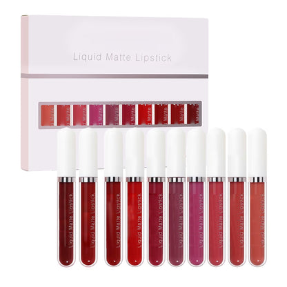 💖10Pcs Liquid Matte Matt Lipstick Set, Long Lasting Lipstick 24 hour Waterproof Lip Gloss