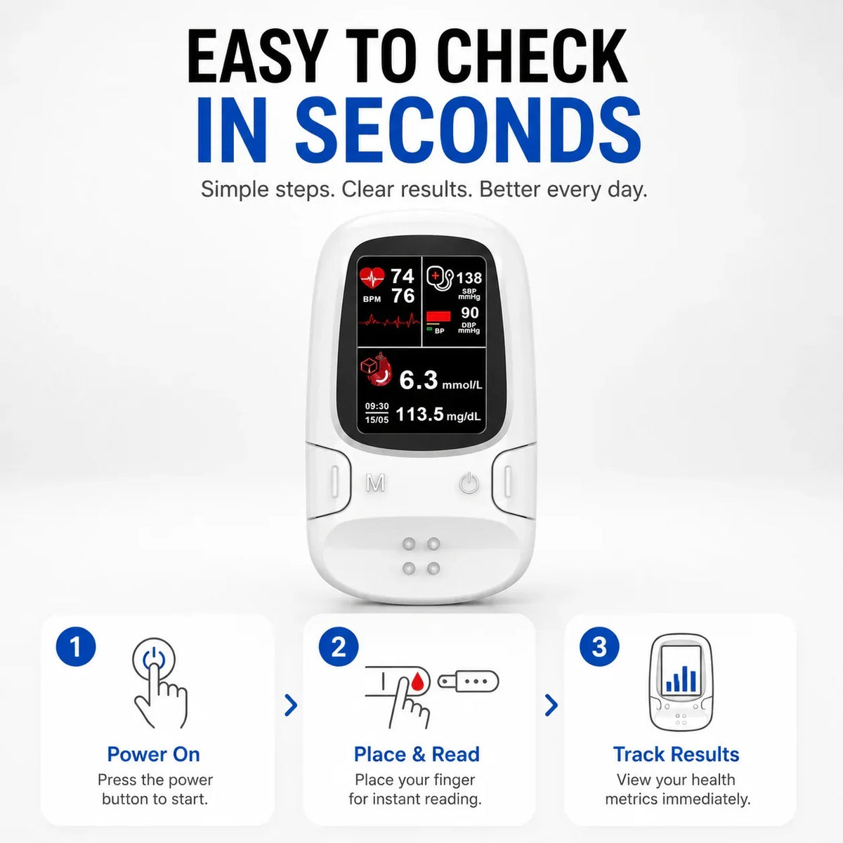 🔥 3-in-1 Smart Health Monitor – Glucose, Heart Rate & Blood Oxygen Tracking