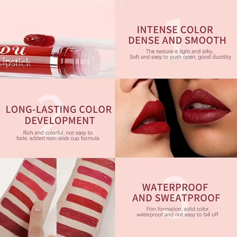 💖10Pcs Liquid Matte Matt Lipstick Set, Long Lasting Lipstick 24 hour Waterproof Lip Gloss