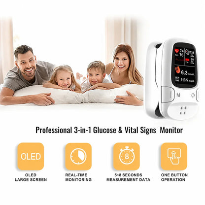🔥 3-in-1 Smart Health Monitor – Glucose, Heart Rate & Blood Oxygen Tracking