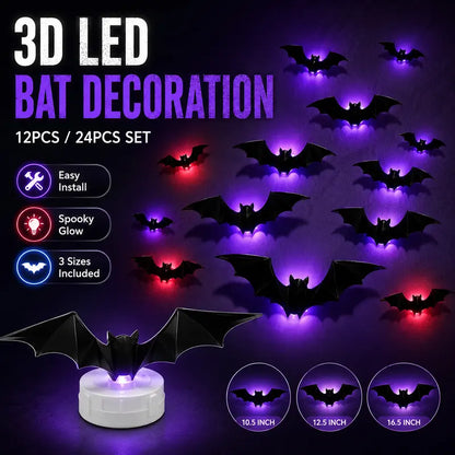 🦇3D Bat Light LED Decorations - Halloween Spooky Ornaments