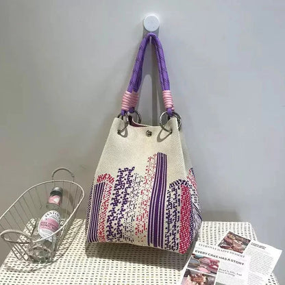 👜Boho Woven Polyester Bucket Bag