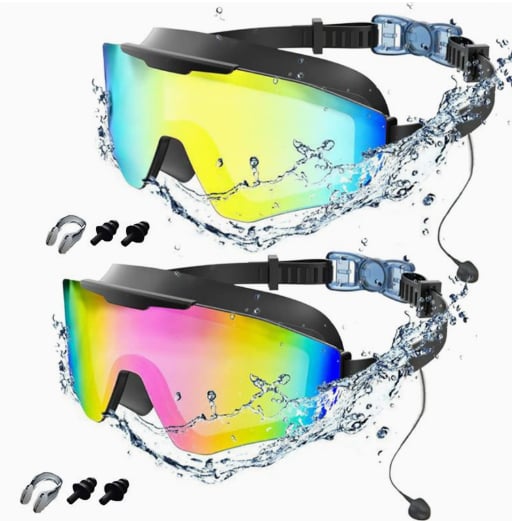 Outly 2 Pack Swim Goggles with Earplugs for Adult