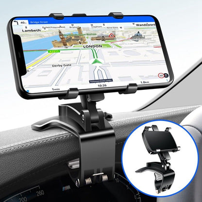 Universal 360° Rotating Car Dashboard Phone Mount – Clip-On Sun Visor & Rearview Mirror Holder Stand