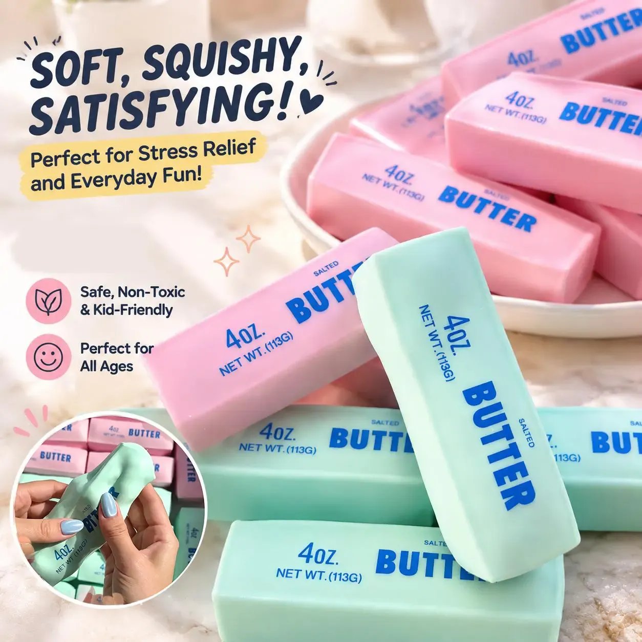 🧈Crunchy Sound Butter Bar Squishy Toy, Soft Squeeze Fidget Toy for Stress Relief, Sensory Desk Relaxation Gift for Teens Adults