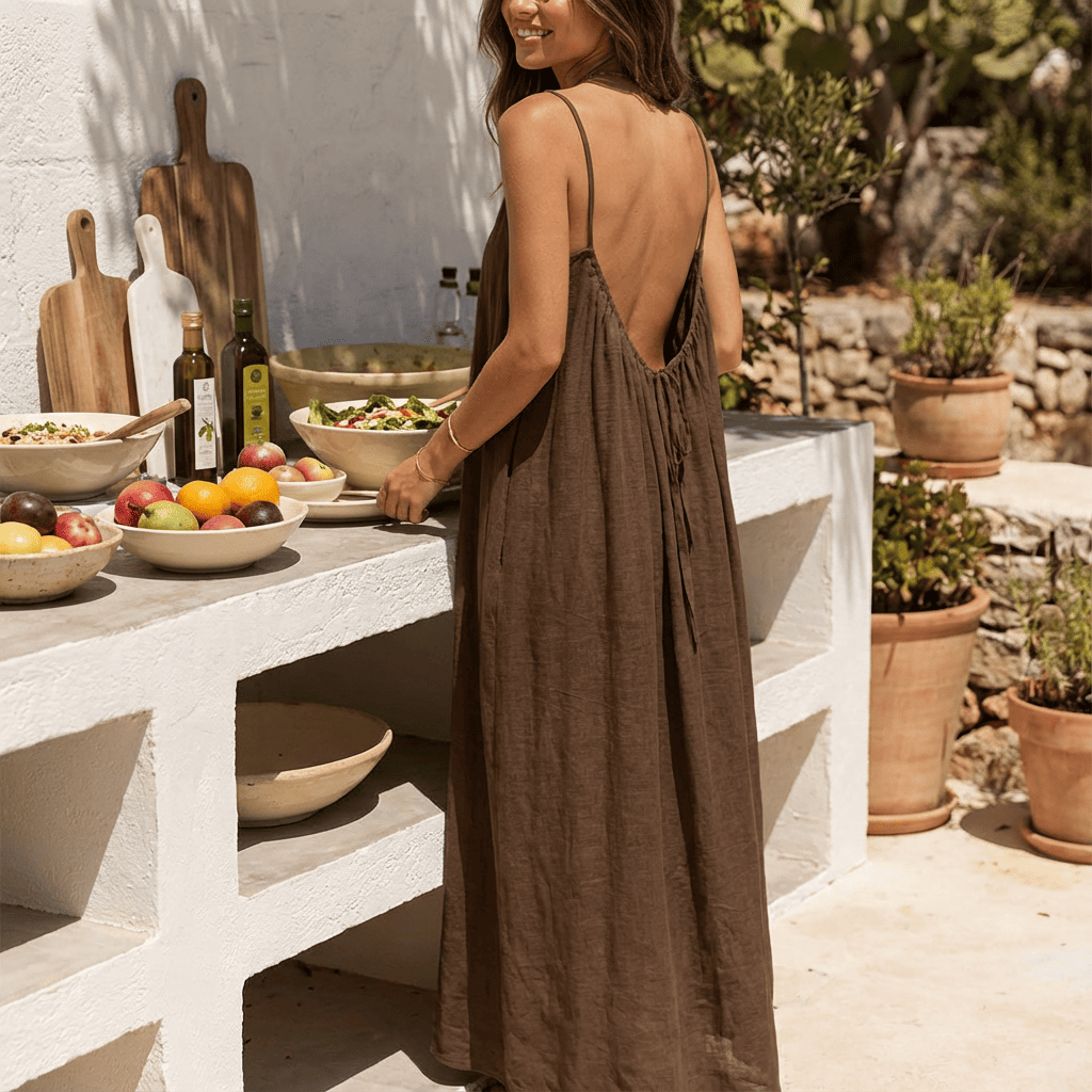 💃Be the most confident version of yourself!!✨Solid-colored open-back dress with straps for women💕
