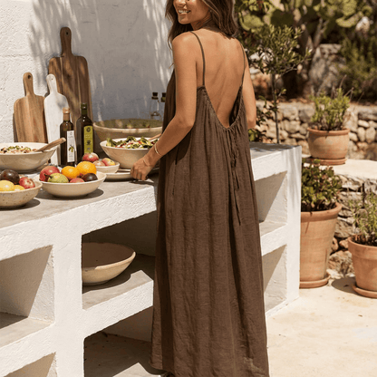 💃Be the most confident version of yourself!!✨Solid-colored open-back dress with straps for women💕
