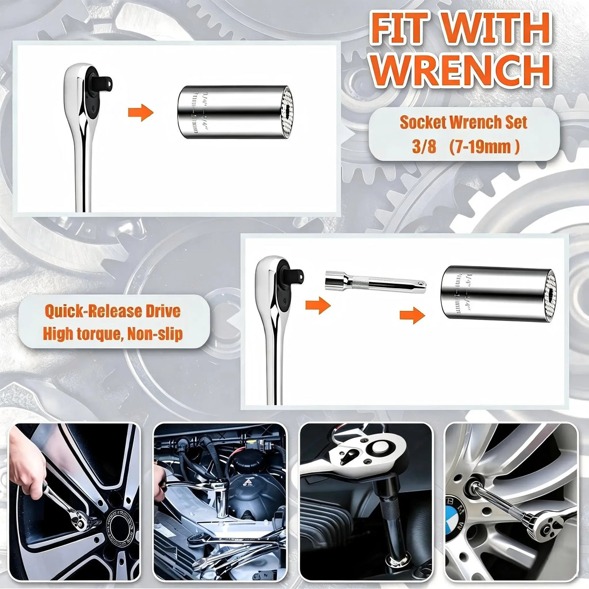 🔧 Universal Socket Tool with Power Drill Adapter (7‐19mm)