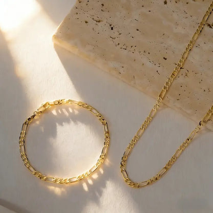 Elegant 2-Piece Real Gold Plating Jewelry Set – Bracelet & Necklace for Men & Women