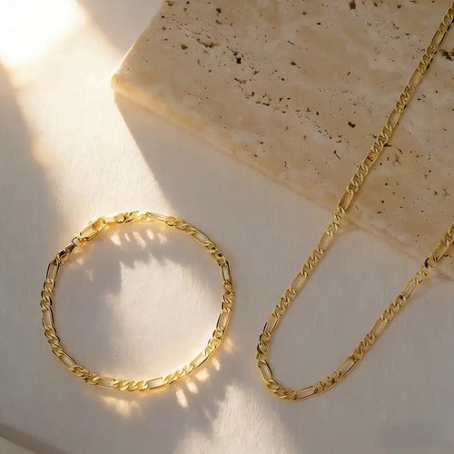Elegant 2-Piece Real Gold Plating Jewelry Set – Bracelet & Necklace for Men & Women