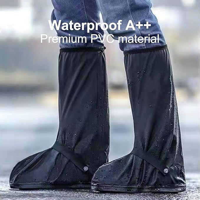 Waterproof rain boots with non-slip zippers and reflective features. Heavy-duty reusable rain boots suitable for men and women.