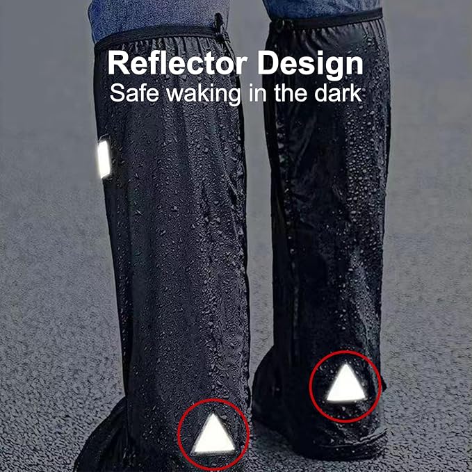 Waterproof rain boots with non-slip zippers and reflective features. Heavy-duty reusable rain boots suitable for men and women.