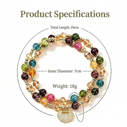 📿Unisex Double Strand Gemstone Beaded Bracelet, Colorful Tourmaline Bracelet with Peace Lock Charm, Inspirational Jewelry for Men & Women, brings wealth and good fortune