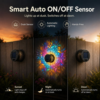 Solar Mandala Solar Wall Light Outdoor Garden Fence Projection Lamp Patio Ambient Decor