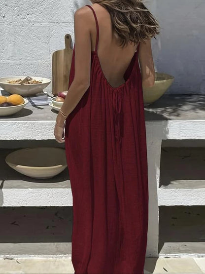 💃Be the most confident version of yourself!!✨Solid-colored open-back dress with straps for women💕