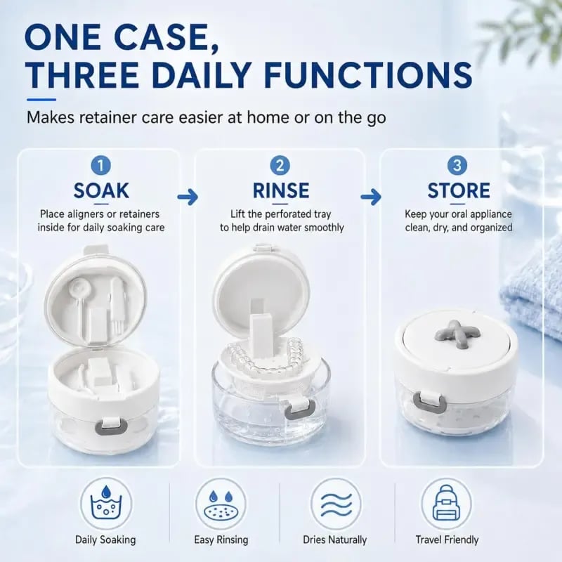 💖Hot 30% OFF🌹🦷 Retainer Cleaner Case Box with Drain Tray, Mirror & Brush