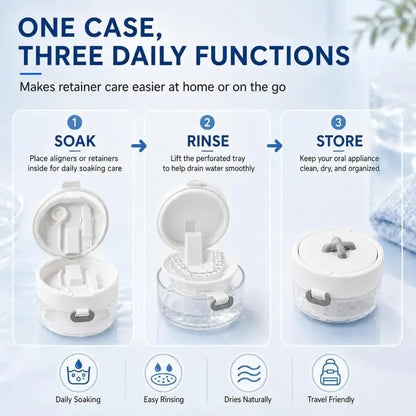 💖Hot 30% OFF🌹🦷 Retainer Cleaner Case Box with Drain Tray, Mirror & Brush