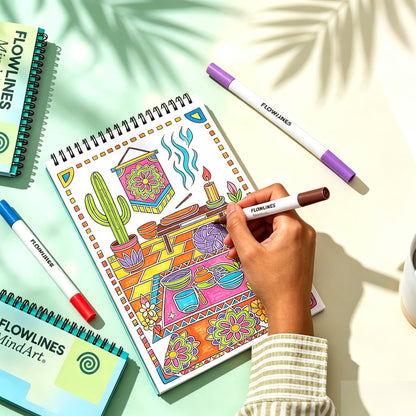 🌿  Guided Flow Art Coloring Pad with Double-Sided Markers 🎨