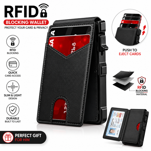 🔥RFID Blocking Minimalist Pop-Up Wallet | One-Second Card Eject Design & Ultra Slim Pocket Wallet