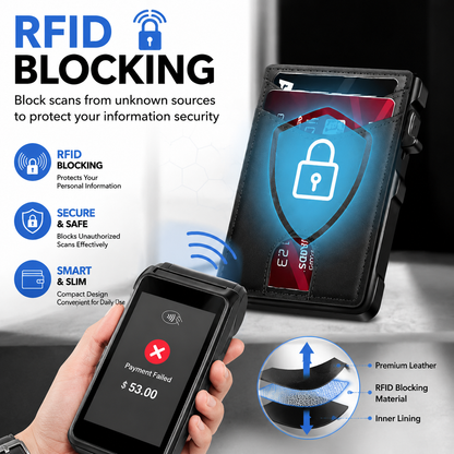 🔥RFID Blocking Minimalist Pop-Up Wallet | One-Second Card Eject Design & Ultra Slim Pocket Wallet
