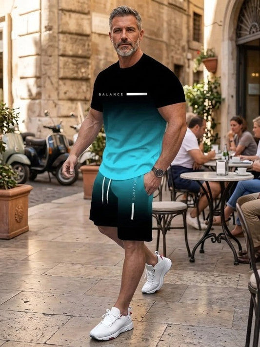 ⚡ Men’s Gradient Short Sleeve Tracksuit 2-Piece Set