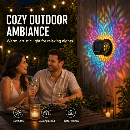 Solar Mandala Solar Wall Light Outdoor Garden Fence Projection Lamp Patio Ambient Decor