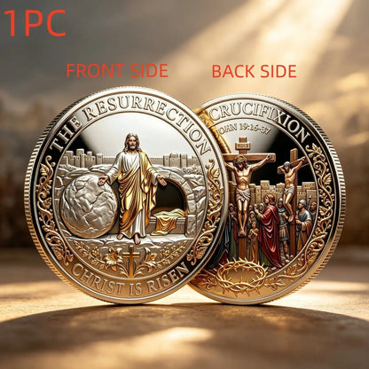 Cross Design and Resurrection Memorial Coin, Medal Alloy Relief Decorative Keepsake Gift