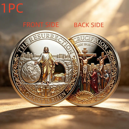 Cross Design and Resurrection Memorial Coin, Medal Alloy Relief Decorative Keepsake Gift