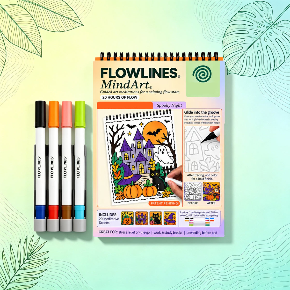 🌿  Guided Flow Art Coloring Pad with Double-Sided Markers 🎨