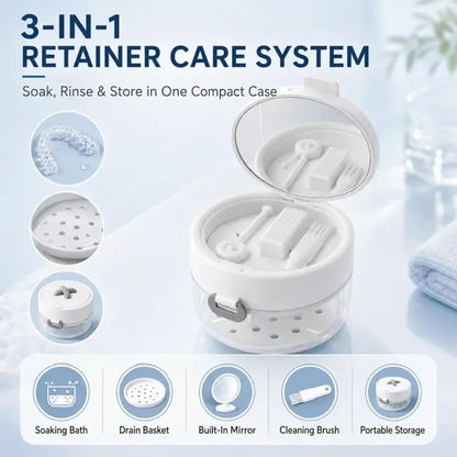 💖Hot 30% OFF🌹🦷 Retainer Cleaner Case Box with Drain Tray, Mirror & Brush