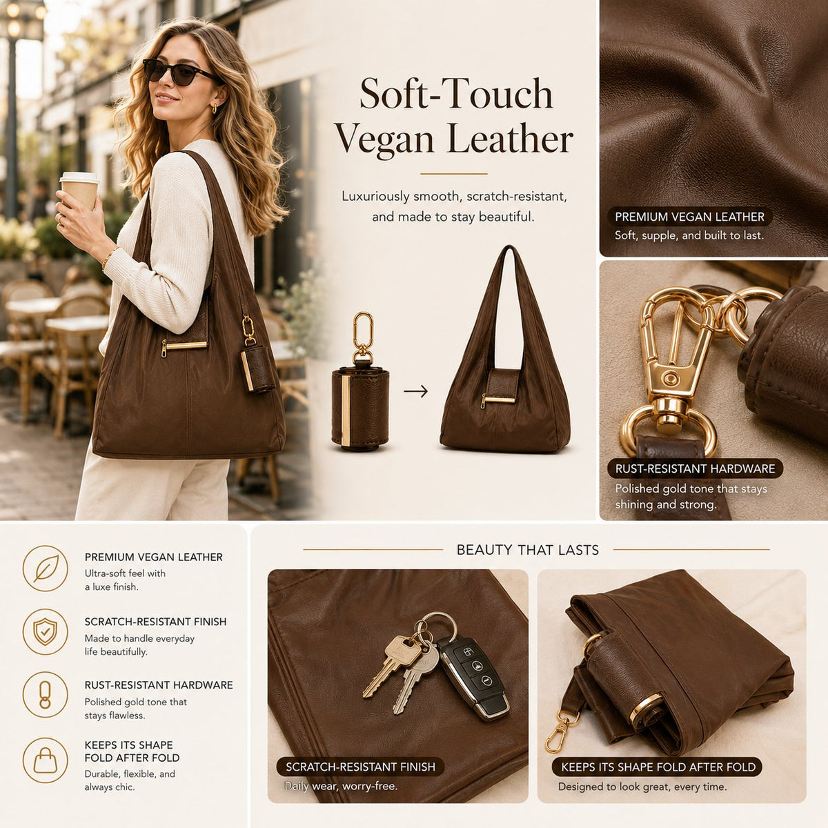 ToworkactTM Varelli Charm Transformable Bag – Stylish Vegan Leather Tote & Keychain Charm
