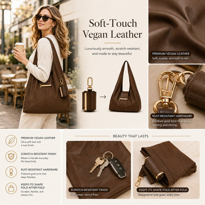 ToworkactTM Varelli Charm Transformable Bag – Stylish Vegan Leather Tote & Keychain Charm