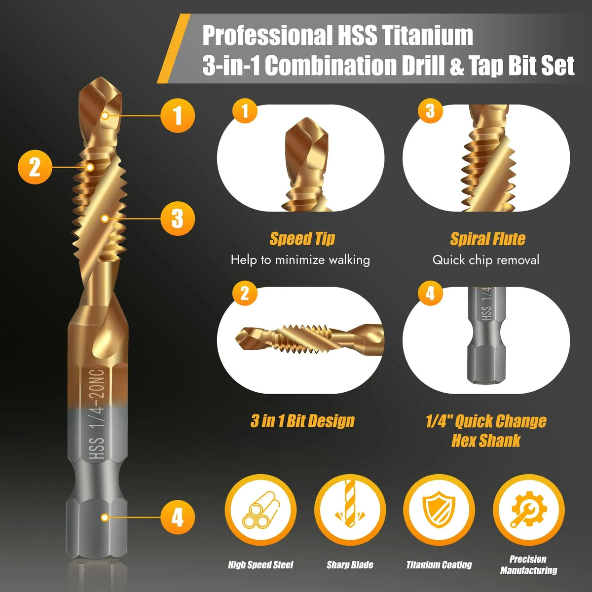 🔥3 In 1 Spiral Tap Hex Shank Drill Bit Set